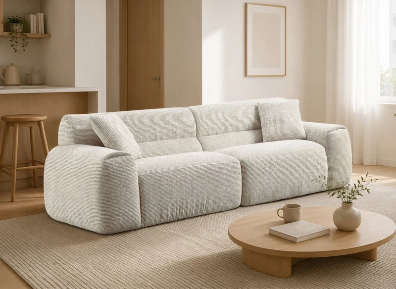 Sofá de 3 plazas en terciopelo texturado beige TAYLOR