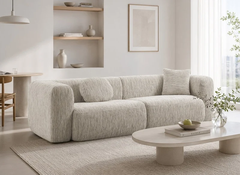 Sofá de 3 plazas en terciopelo texturado beige SAMANTHA