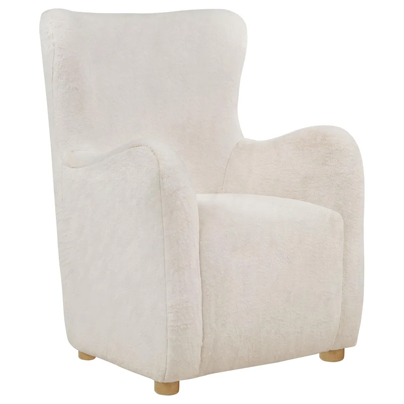 Coaster Furniture Thornton 903175 Faux Fur Upholstered Wingback Lounge Accent Chair - Ivory