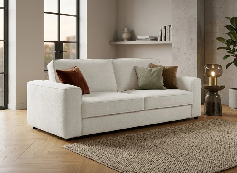 Sofá convertible de 3 plazas en terciopelo jaspeado beige DENITSA
