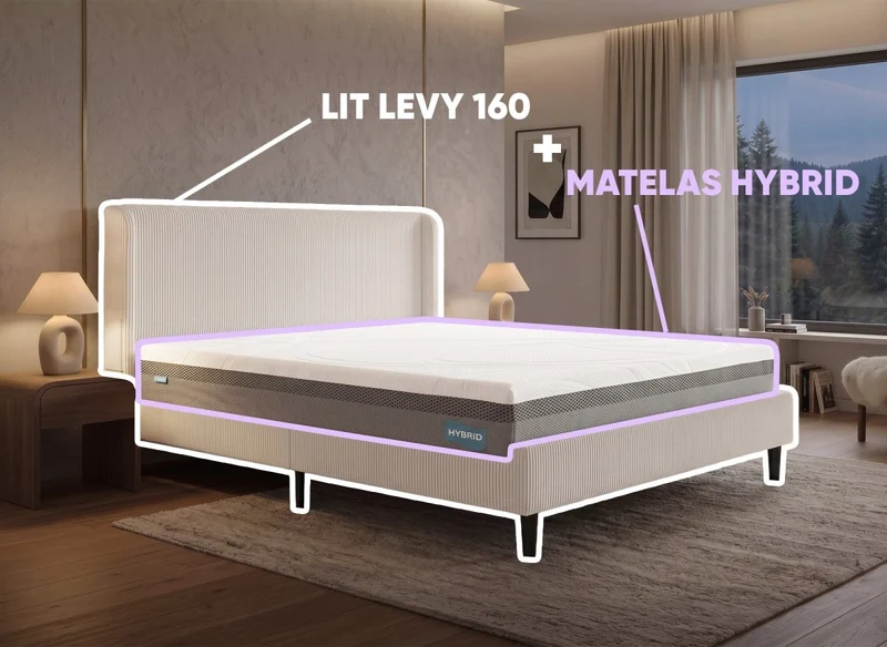 Cama doble LEVY 160x200 cm + colchón HYBRID 160x200 cm
