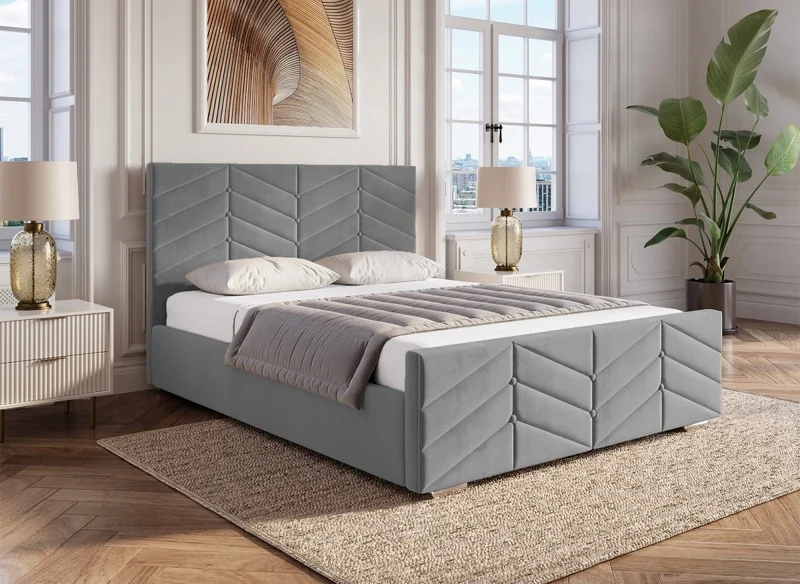 Cama PALMA con somier elevable y almacenaje en terciopelo gris, 180x200 cm