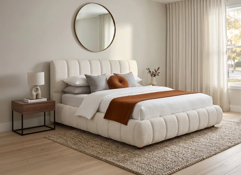 Cama doble de rizo beige 160x200 cm RILEY
