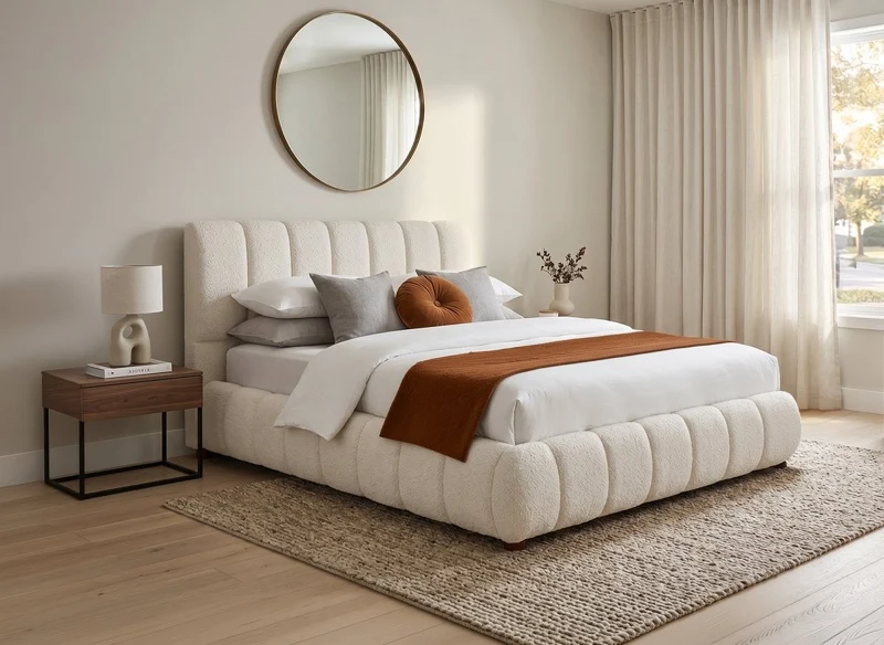 Cama doble de rizo beige 140x190 cm RILEY