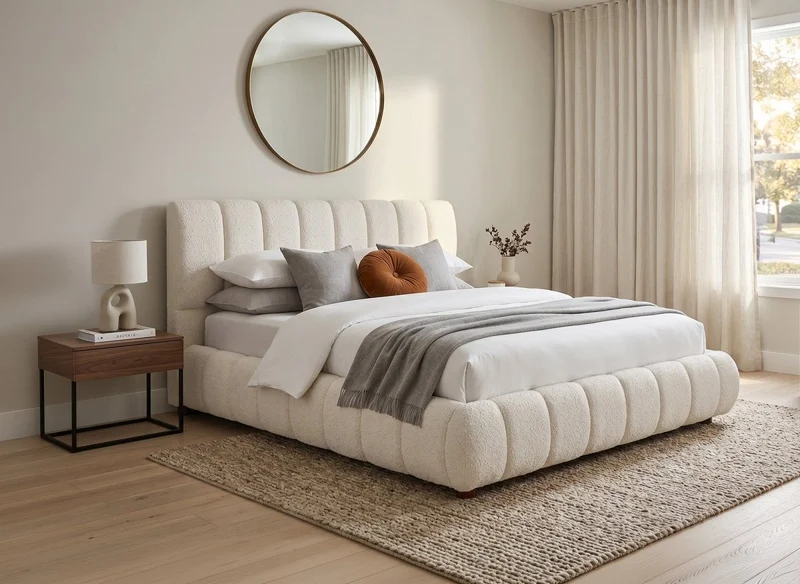 Cama contenedor de rizo beige 160x200 cm RILEY