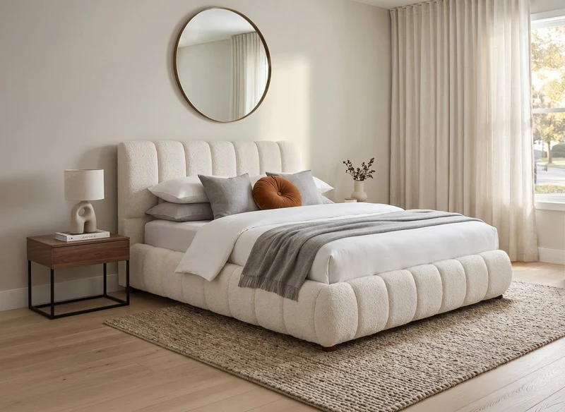 Cama contenedor de rizo beige 140x190 cm RILEY