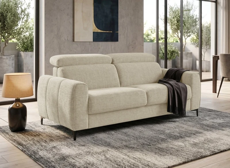 Sofá convertible express de 3 plazas CALEB en terciopelo texturizado beige