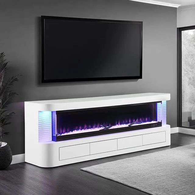 Furniture of America Luken FM-AC8010WH-TV 71" TV Stand with Electric Fire Place