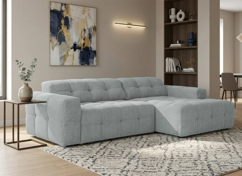 Sofá esquinero relax de terciopelo texturizado gris FEDORA - Ángulo recto