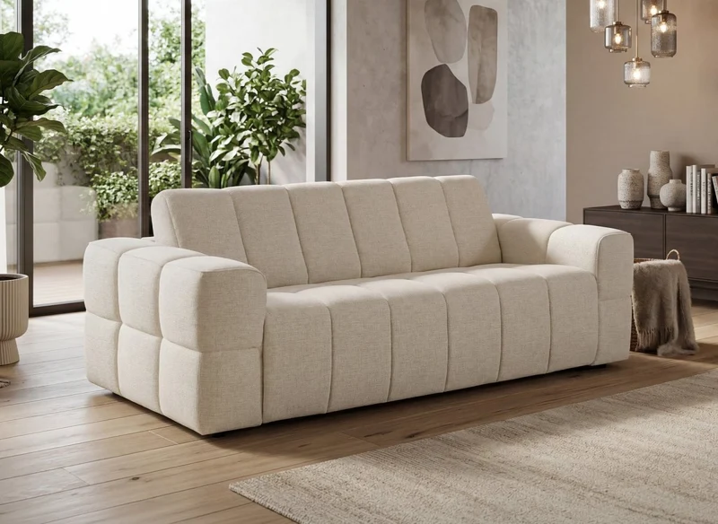 Sofá convertible exprés BASILE de 3 plazas en terciopelo texturizado beige