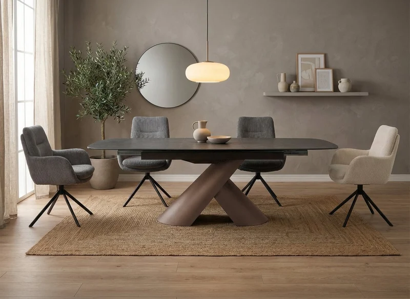 Mesa de comedor extensible con patas de metal marrón y tablero de cerámica 180-240 cm MILANO
