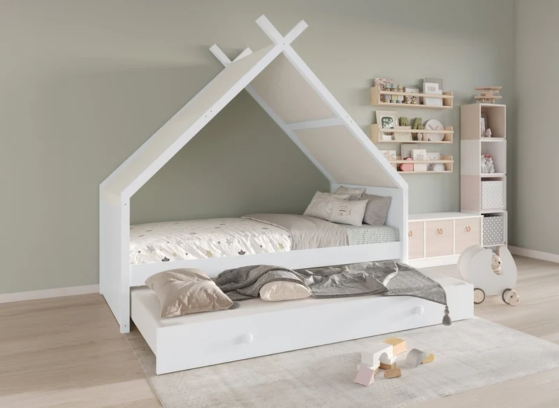 Cama nido de madera blanca LIMEO 90 x 190 cm