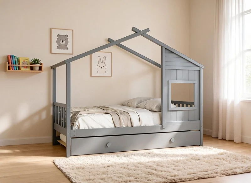 Cama nido de madera gris MILIO 90 x 190 cm
