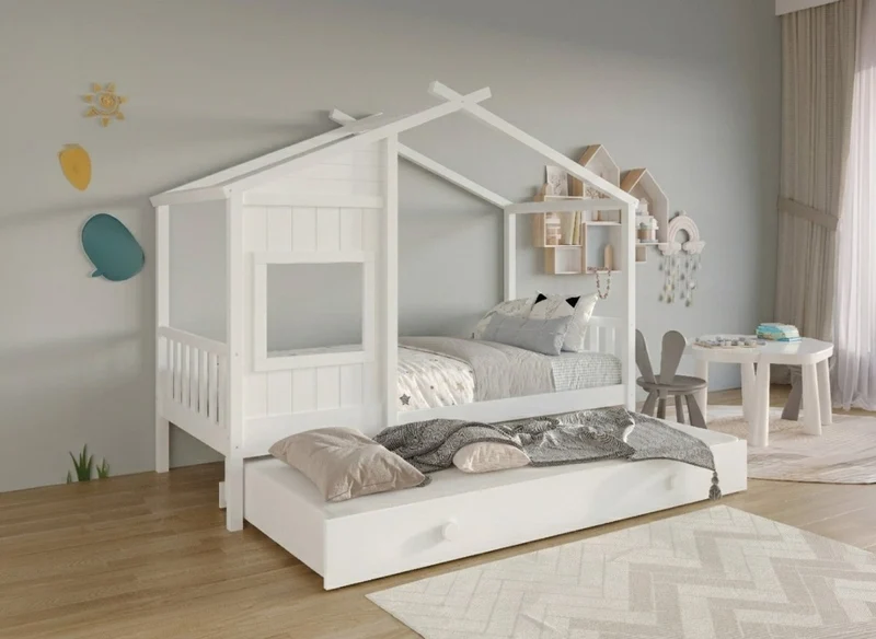 Cama nido de madera blanca MILIO 90 x 190 cm