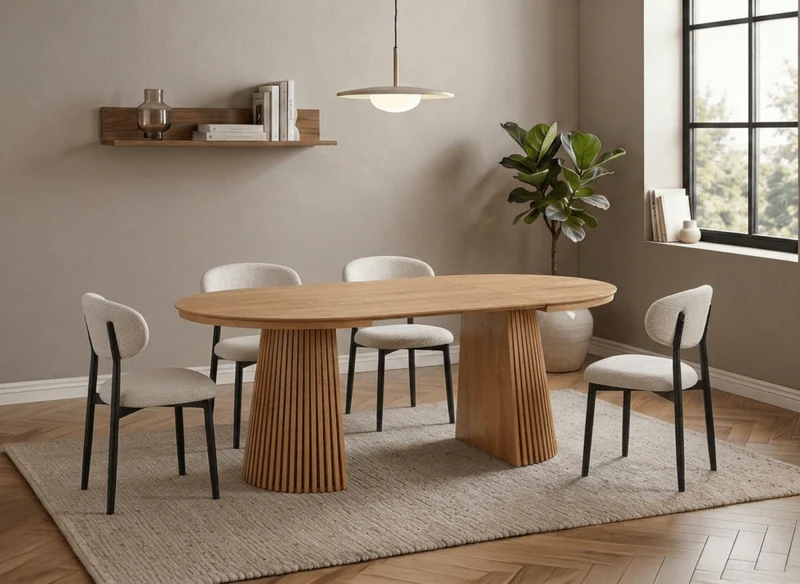 Mesa de comedor redonda extensible de madera clara 120-200cm HEKA