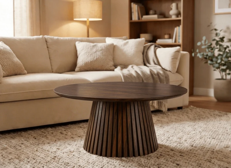 Mesa de centro redonda HEKA en madera oscura