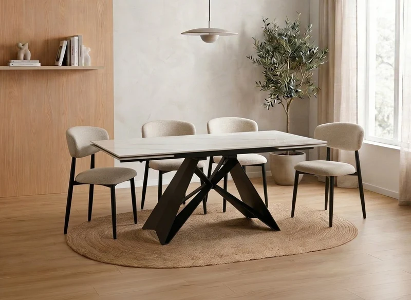 Mesa de comedor extensible de metal negro con tablero de cerámica blanco 160-240 cm HELSINKI