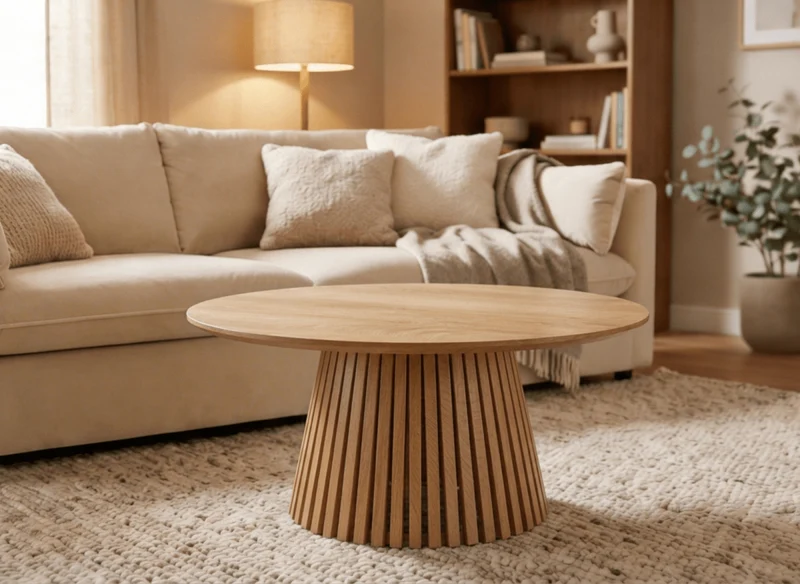 Mesa de centro redonda HEKA en madera clara