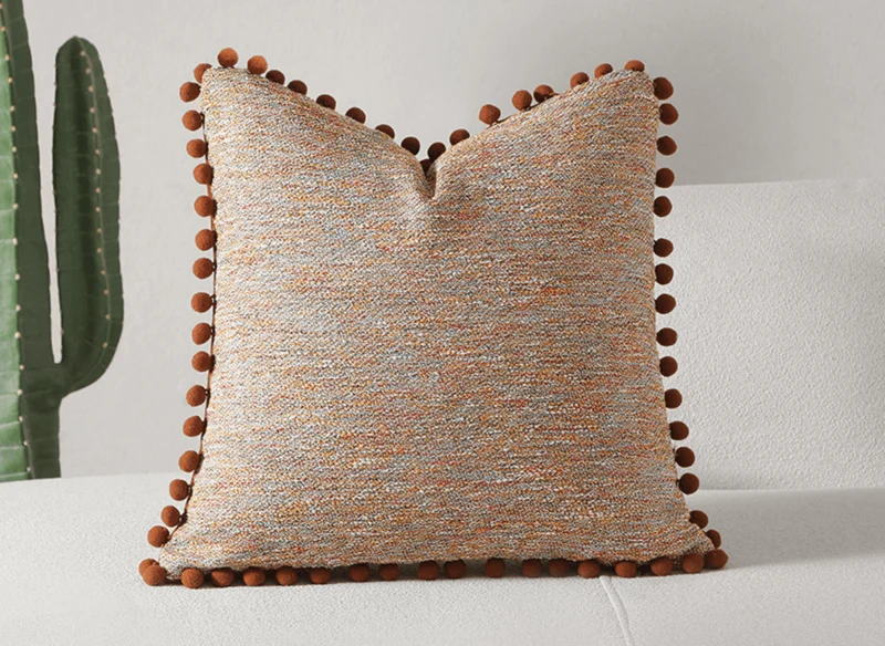 Cojín de tweed naranja con borlas, 45x45 cm, POPINE