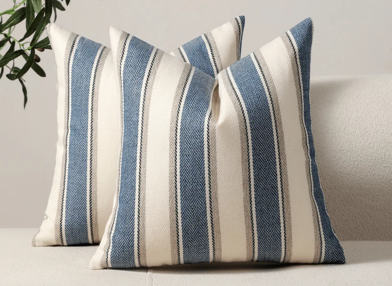 Cojín rayas beige y azul 45x45 cm RIVIERA