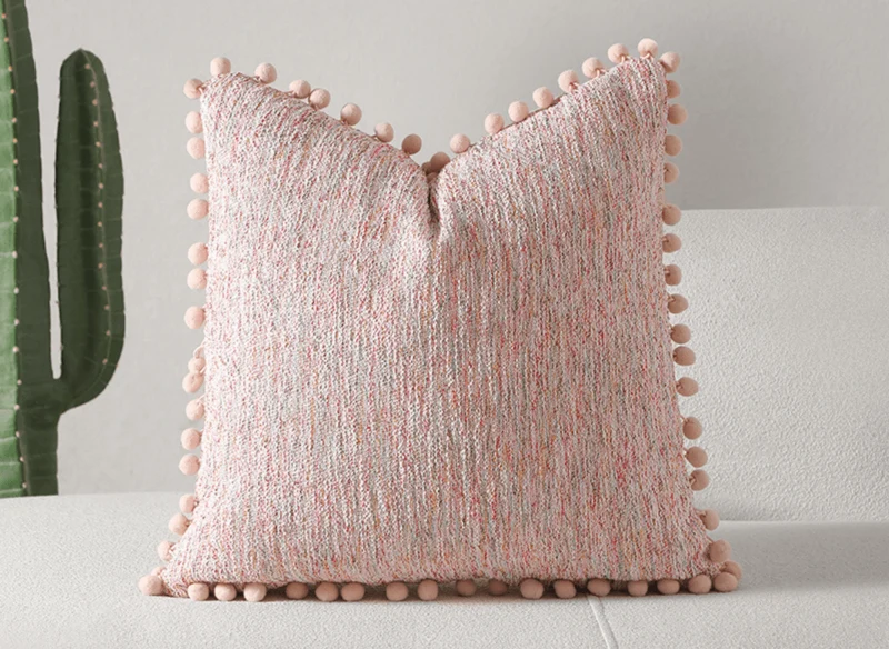 Cojín de tweed rosa con borlas, 45x45 cm, POPINE