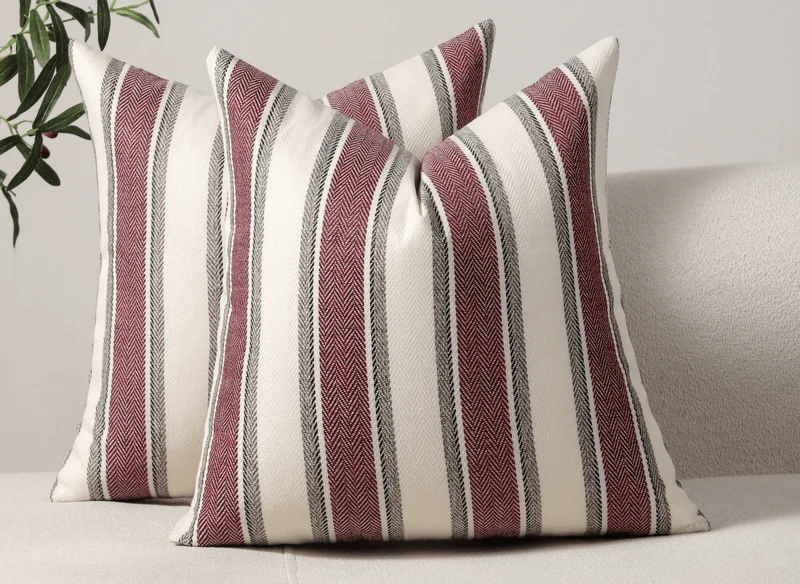 Cojín rayas beige y rojo 45x45 cm RIVIERA