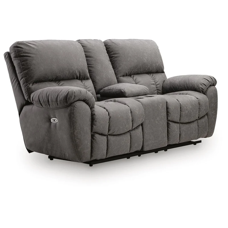 Signature Design by Ashley Bakerstein PC1250318 Power Recliner Loveseat with Console & Adjustable Headrest