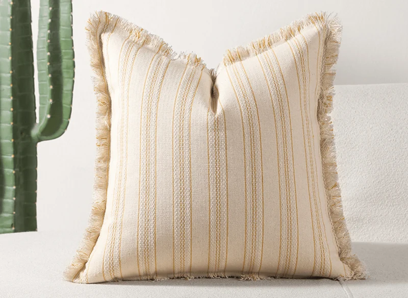 Cojín beige con rayas amarillas texturizadas, 45x45 cm, PAVIA