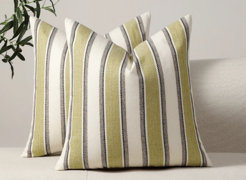 Cojín rayas beige y verde 45x45 cm RIVIERA
