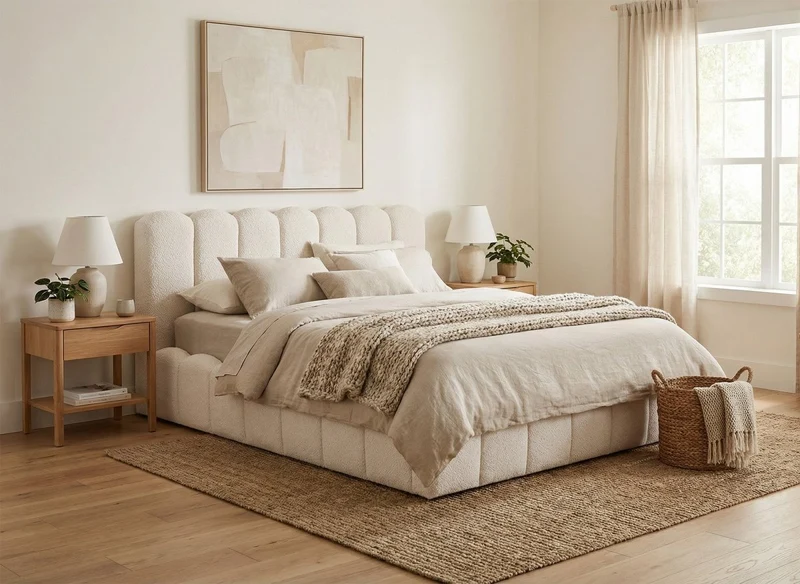 Cama contenedor de rizo beige 160x200 cm RITA
