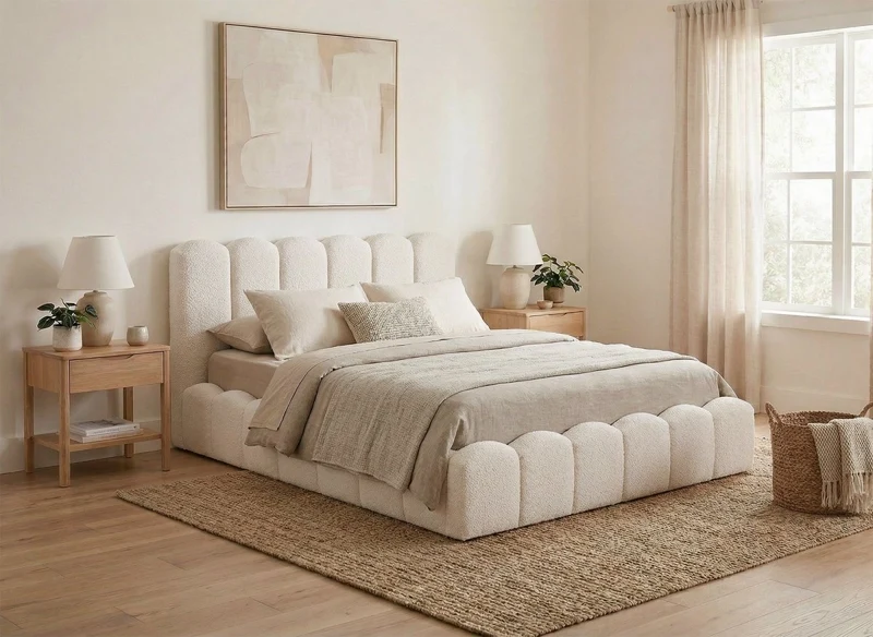 Cama contenedor de rizo beige 140x190 cm RITA