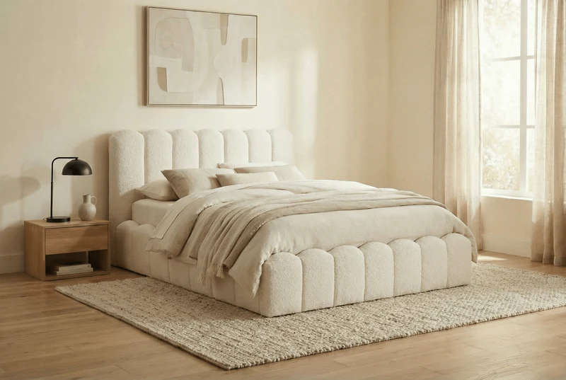 Cama doble de rizo beige 180x200 cm RITA