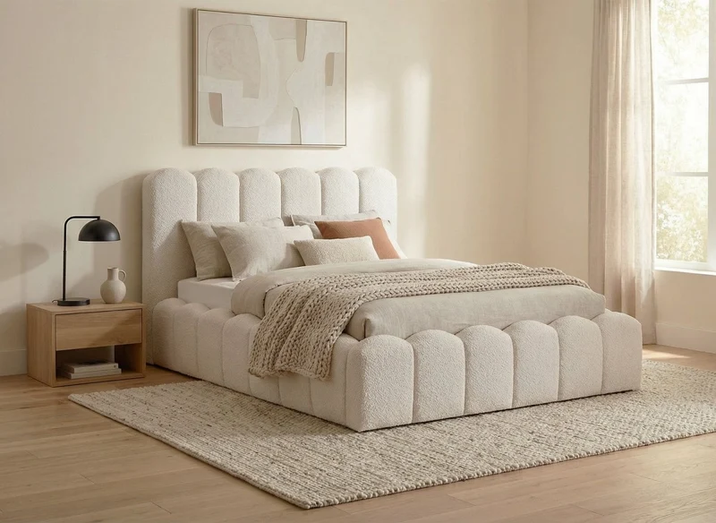 Cama doble en tejido rizo beige 140x190 cm RITA