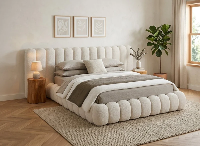 Cama contenedor de rizo beige 180x200 cm GRETA