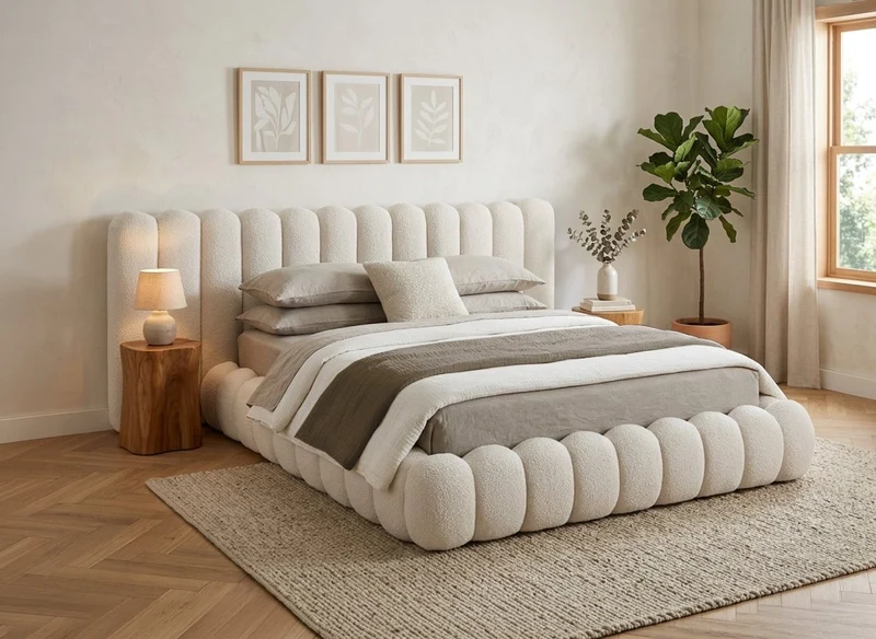Cama contenedor de rizo beige 160x200 cm GRETA