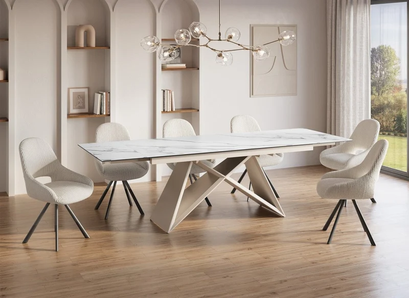 Mesa de comedor extensible con tablero de cerámica blanca, 10 personas, 160-240 cm GABRIEL