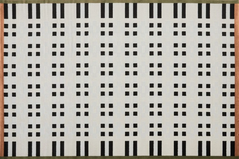 Alfombra blanca con motivos negros, verdes y naranjas 200 x 290 cm ELINN