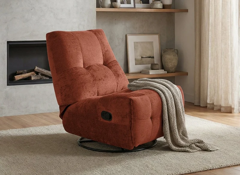 Sillón reclinable giratorio LISON en terciopelo terracota jaspeado