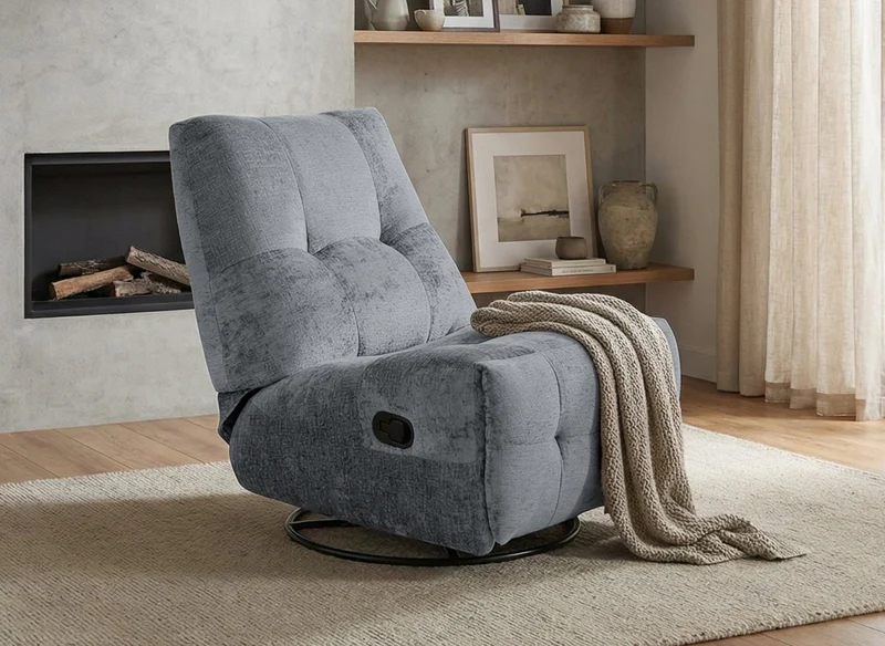 Sillón reclinable giratorio LISON en terciopelo gris jaspeado