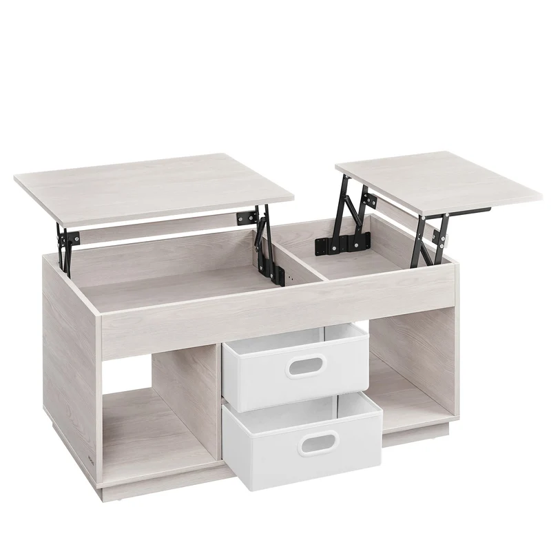 Mesa de Centro Café con Tablero Elevable Cajones y Compartimentos Ocultos
