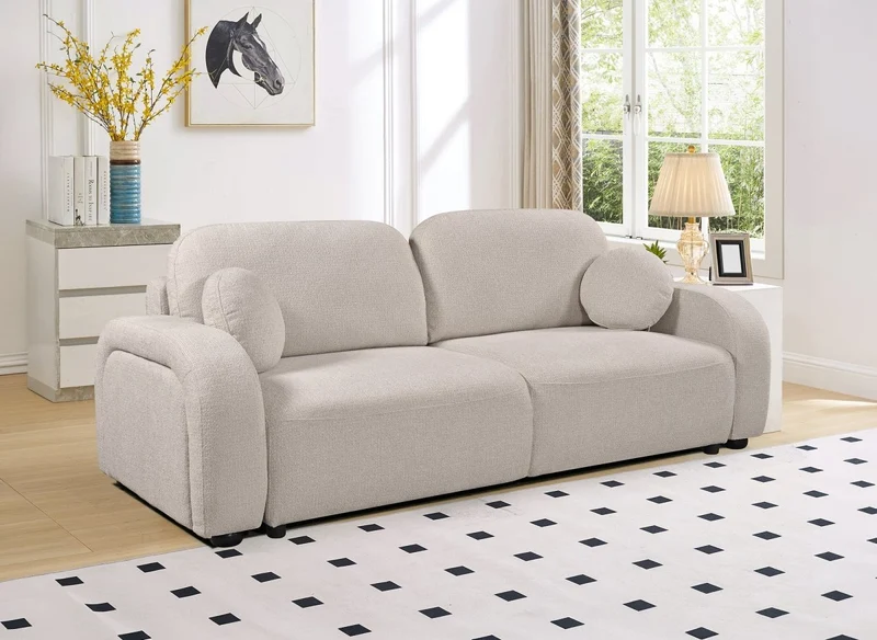 Sofá cama de 3 plazas en tela texturizada beige MAYORA