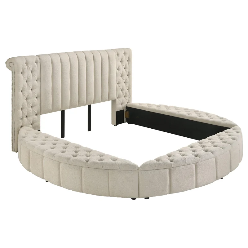 Coaster Furniture Sonya 360111KE Upholstered Eastern King Round Storage Bed - Ivory
