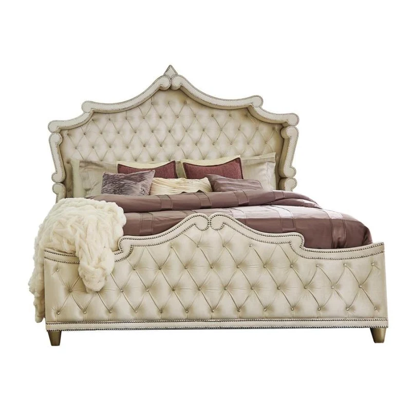 Coaster Furniture Antonella 223521Q Upholstered Queen Panel Bed - Ivory and Camel