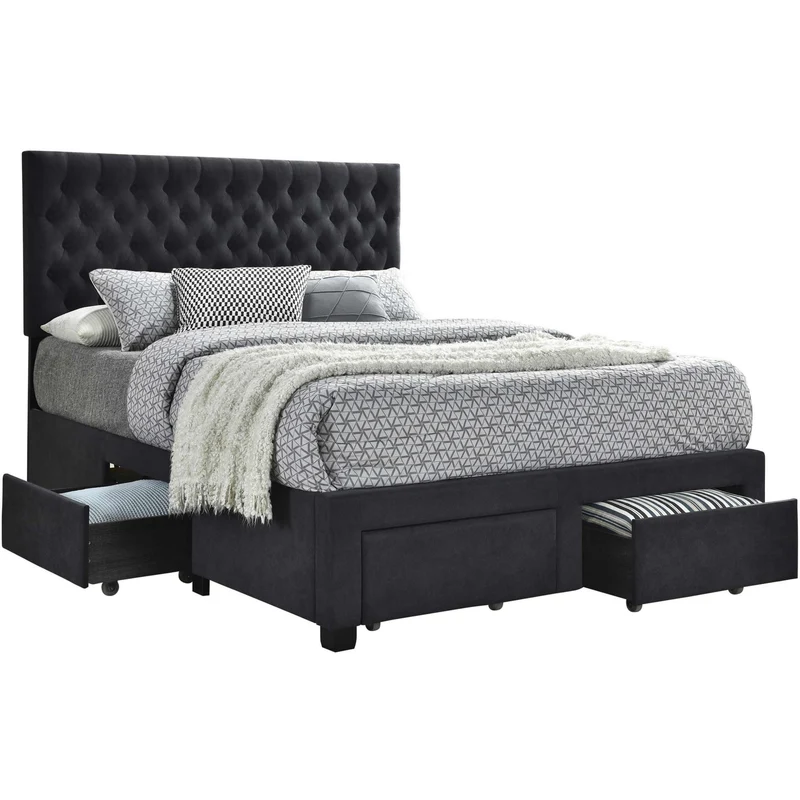Coaster Furniture Soledad 305877Q Upholstered Queen Storage Panel Bed - Grey