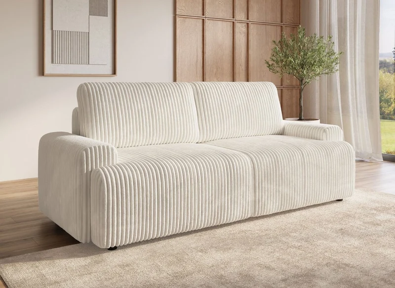 Sofá convertible de 3 plazas MILO con almacenaje en pana gruesa beige