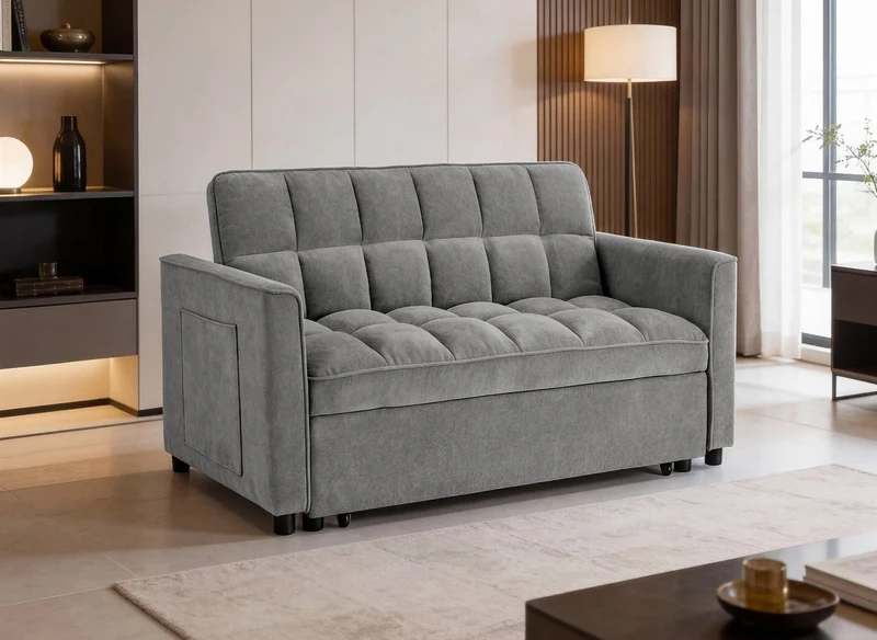Sofá cama JASPER de 2 plazas en terciopelo gris texturizado