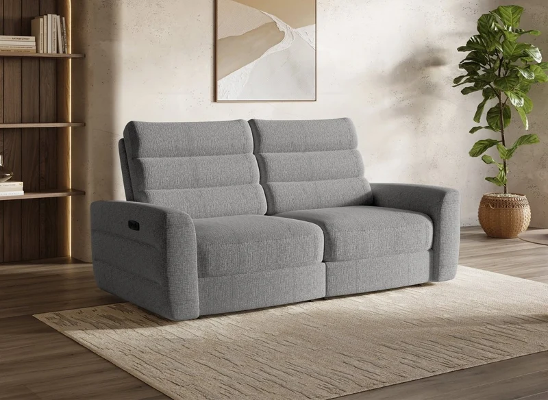 Sofá reclinable eléctrico de 3 plazas DAVY en tela bouclé gris
