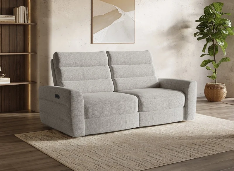 Sofá reclinable eléctrico de 3 plazas DAVY en tejido bouclé beige