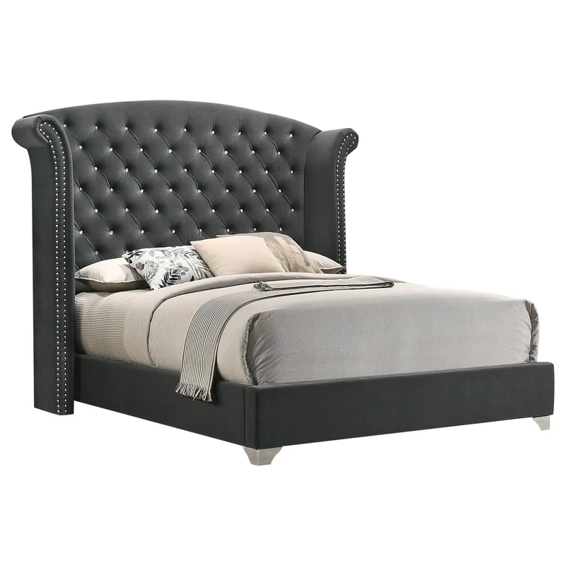 Coaster Furniture Melody 223381KE Upholstered Eastern King Wingback Bed - Grey