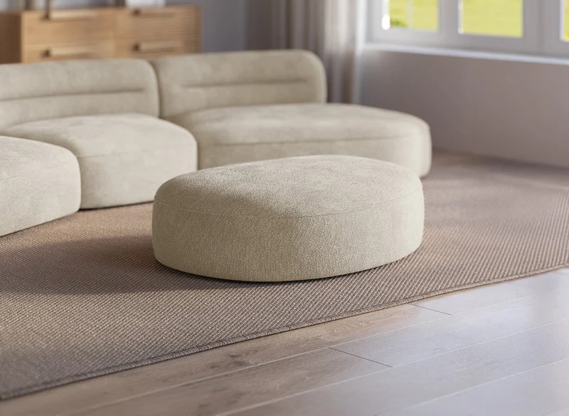 Puf de terciopelo tejido beige IMENIA